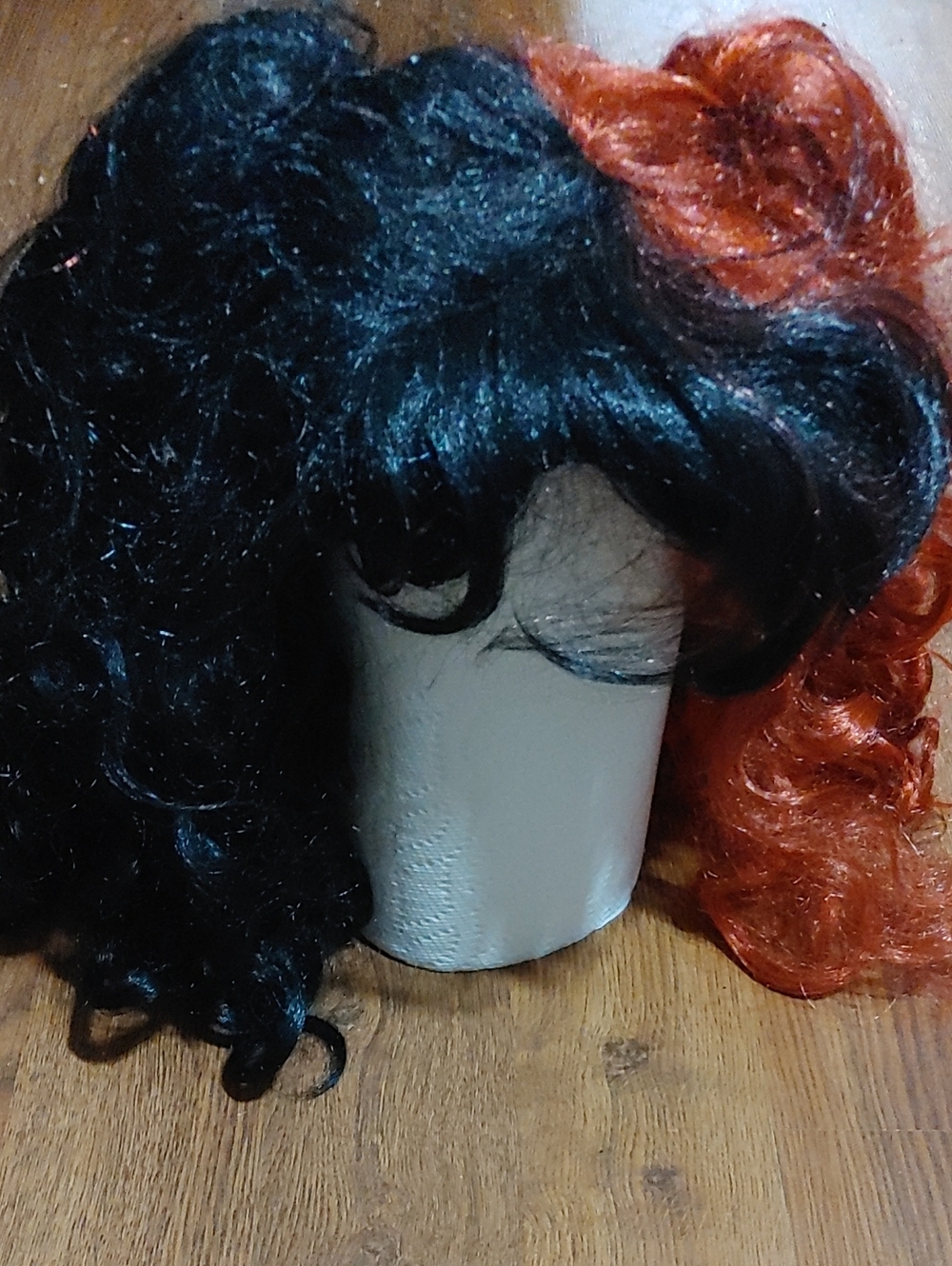 Spirit Two-Tone Black & Red Curly Wig